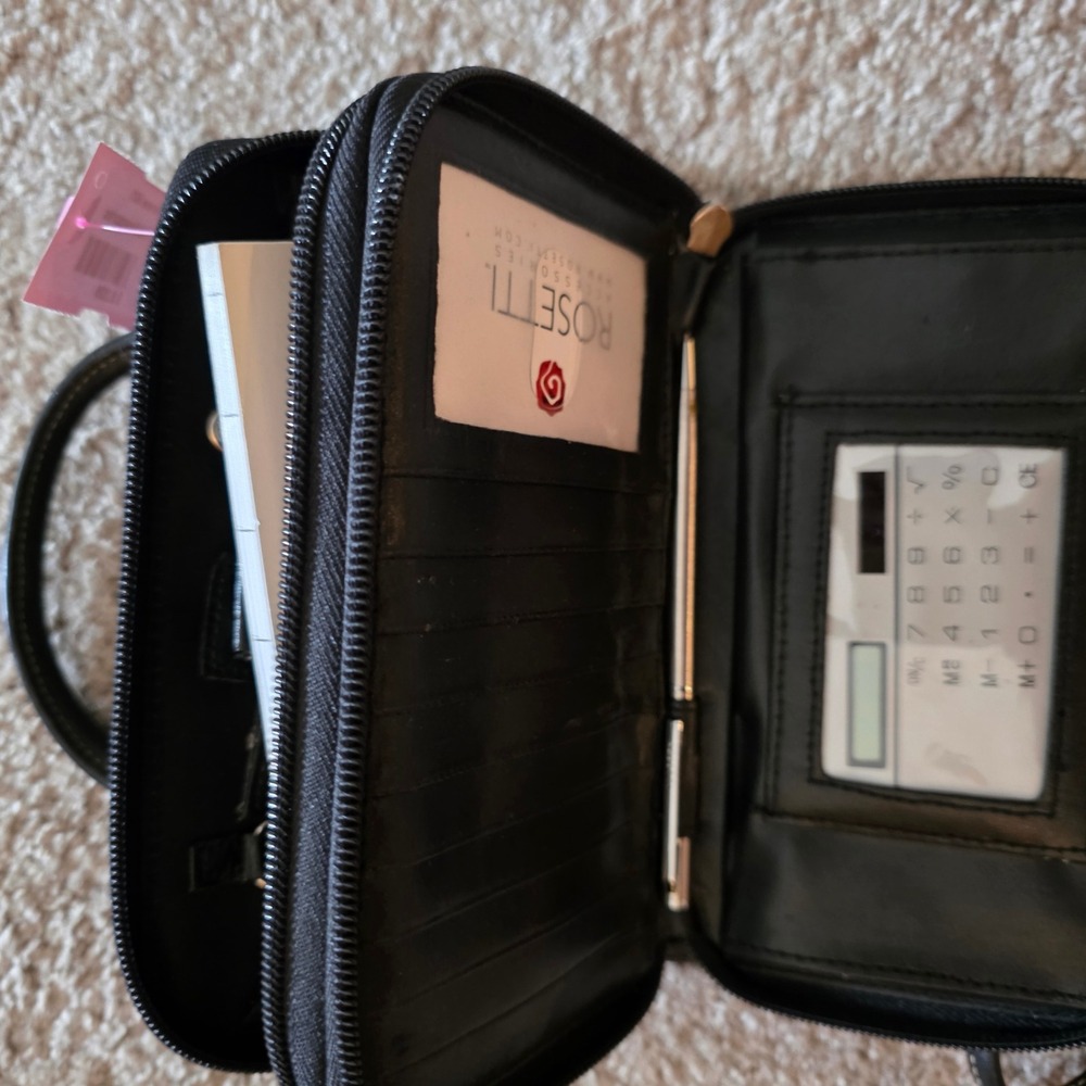 Vintage Rosetti Black Organizer Crossbody Bag Wallet Calculator Mirror retro - Picture 2 of 16